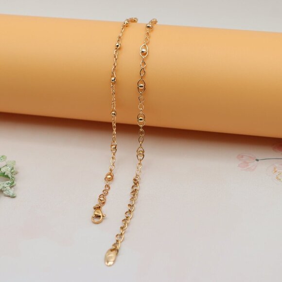 "Stylish Rose Gold Plated Chain Necklace with Beaded Accents, XPNL0150 - Picture 11 of 12